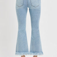 Tummy Control High-Rise Crop Flare Fray Jeans - Light