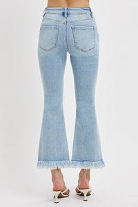 Tummy Control High-Rise Crop Flare Fray Jeans - Light