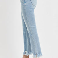 Tummy Control High-Rise Crop Flare Fray Jeans - Light