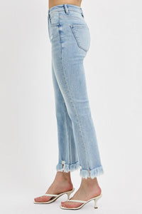 Tummy Control High-Rise Crop Flare Fray Jeans - Light