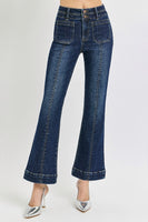 High-Rise Ankle Bootcut Double Waistband Jeans - Dark
