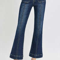 High-Rise Ankle Bootcut Double Waistband Jeans - Dark