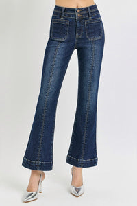 High-Rise Ankle Bootcut Double Waistband Jeans - Dark