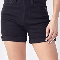 Risen - High-Rise Black Rolled Shorts