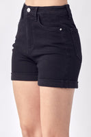 High-Rise Black Rolled Shorts
