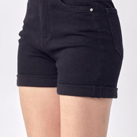 High-Rise Black Rolled Shorts