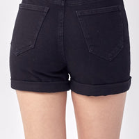 High-Rise Black Rolled Shorts