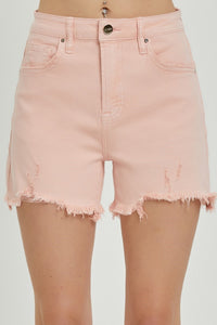 Risen - High-Rise Soft Pink Distressed Short