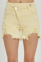 Risen - High-Rise Pale Yellow Cross Over Shorts
