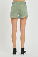 Risen - Olive Mid-Rise Frayed Hem Shorts
