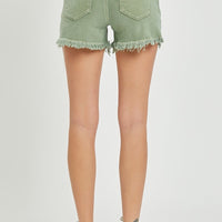 Risen - Olive Mid-Rise Frayed Hem Shorts