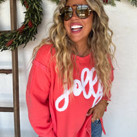 Jolly pullover

Red holiday sweater

Festive embroidered pullover

Cozy Christmas top

Relaxed fit winter sweater

50/50 cotton polyester pullover

Playful holiday sweatshirt

Casual Christmas pullover

Layering pullover for holidays

Seasonal cozy sweater