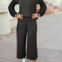 Ribbed Lounge Set with Leopard Detail
