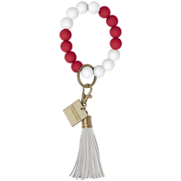 Silicone Beaded Bracelet Key Chain-Crimson/White