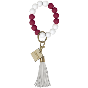 Silicone Beaded Bracelet Key Chain-Maroon/White