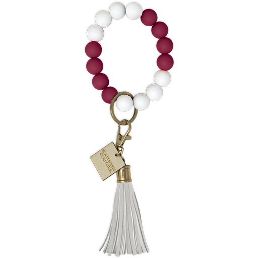 Silicone Beaded Bracelet Key Chain-Maroon/White