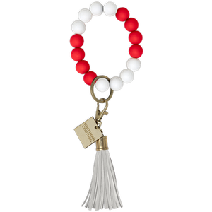 Silicone Beaded Bracelet Key Chain - Red/White