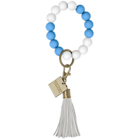 Silicone Beaded Bracelet Key Chain-Carolina Blue/White