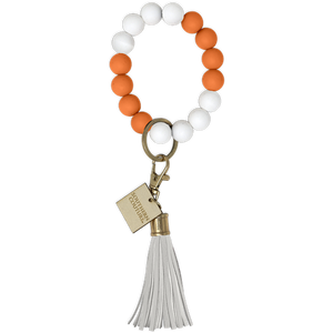 Silicone Beaded Bracelet Key Chain-Orange/White