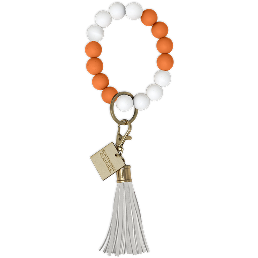 Silicone Beaded Bracelet Key Chain-Orange/White