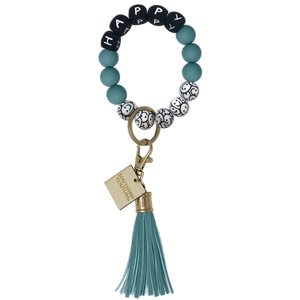 Silicone Beaded Bracelet Key Chain - Happy