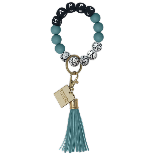 Silicone Beaded Bracelet Key Chain - Happy