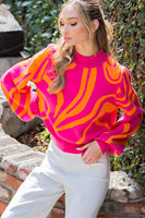 Hot Pink Mock Neck Swirl Sweater
