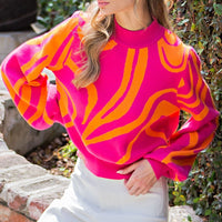 Hot Pink Mock Neck Swirl Sweater