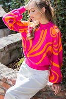 Hot Pink Mock Neck Swirl Sweater
