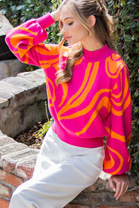 Hot Pink Mock Neck Swirl Sweater