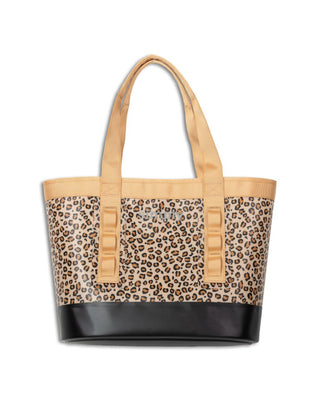 Simply Southern leopard print tough tote bag with water-resistant exterior.