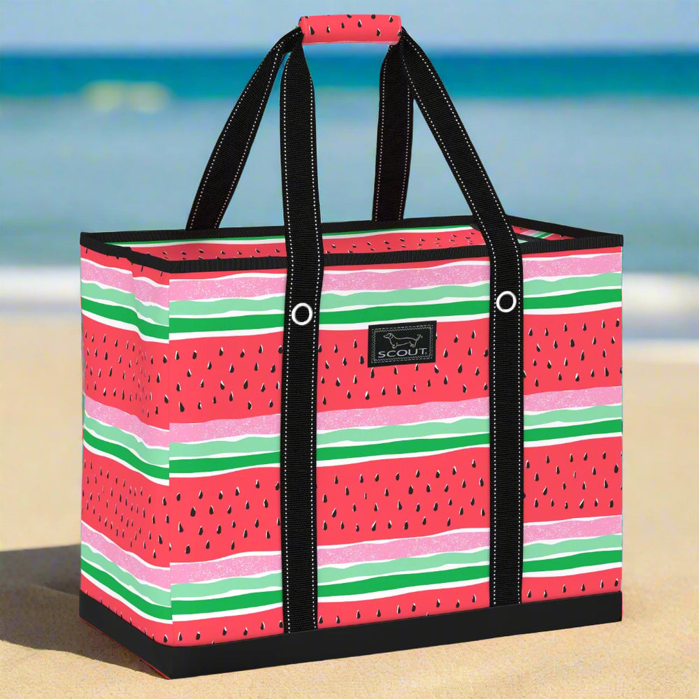 Scout 3 Girls Bag - Melondramatic
OUR SECOND BIGGEST BAG. Prefer one big bag to three smaller bags? Us too! Ridiculously lightweight and amazingly durable, this extra-large tote lets you fit everything you need in ONE bag. A favorite for beach/pool, travel, seasonal storage (they stack nicely), moving day, and more. 

21.25