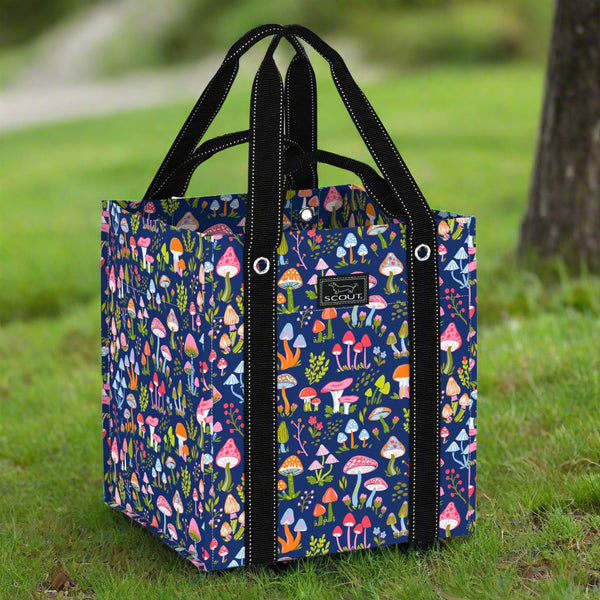 Tote bag with colorful forest pattern 
Mushrooms 
reusable bag