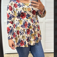 Ivory Floral Ribbed Top