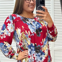 Red Floral Long Sleeve Top