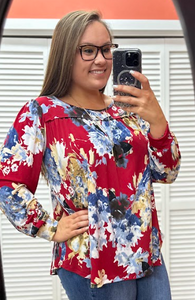 Red Floral Long Sleeve Top