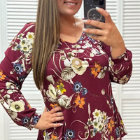 Burgundy Floral Long Sleeve Top