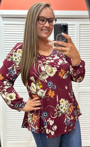 Burgundy Floral Long Sleeve Top