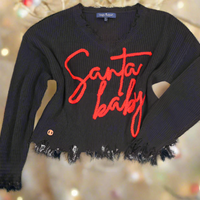 Knit V-Neck Sweater - Santa Baby