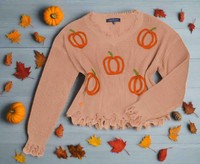 Knit V-Neck Sweater - Pumpkin
