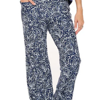 Mercedes Wide Leg Pant - Navy Leaves