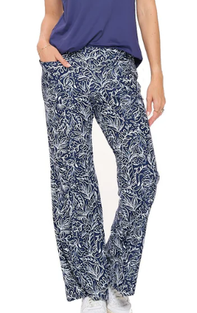 Mercedes Wide Leg Pant - Navy Leaves