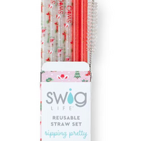 Howdy Holidays + Red Glitter Reusable Straw Set