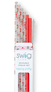 Howdy Holidays + Red Glitter Reusable Straw Set