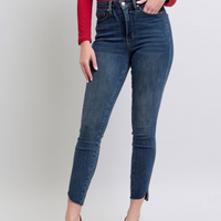 High-Rise Tummy Control Step Hem Skinny