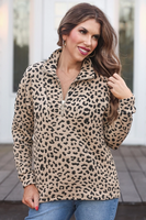 Landon Leopard Quarter Zip - Taupe
