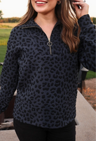 Landon Leopard Quarter Zip - Navy
