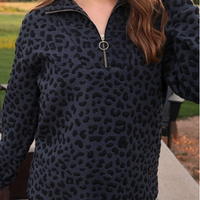 Landon Leopard Quarter Zip - Navy