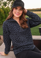 Landon Leopard Quarter Zip - Navy
