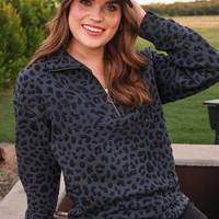 Landon Leopard Quarter Zip - Navy